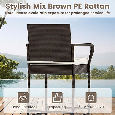 3-Piece Rattan Bar Set with Tempered Glass Table and Cushions