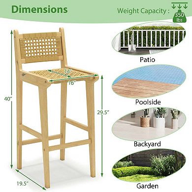 Teak Wood Bar Stool with PE Rattan Backrest and Footrest