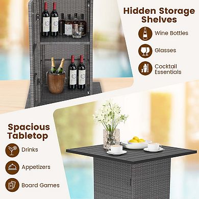 5-Piece Rattan Bar Set with Hidden Storage and Cushions