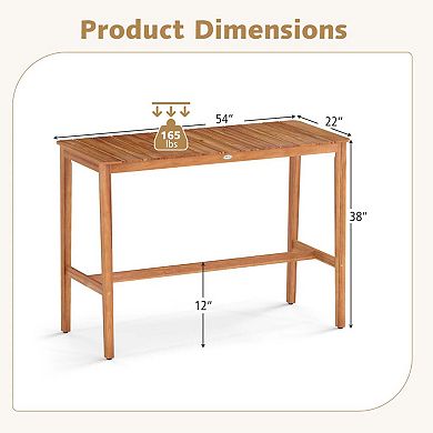 54" Acacia Wood Bar Table with Footrest and Slatted Top