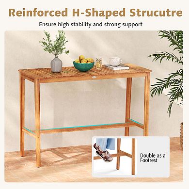 54" Acacia Wood Bar Table with Footrest and Slatted Top