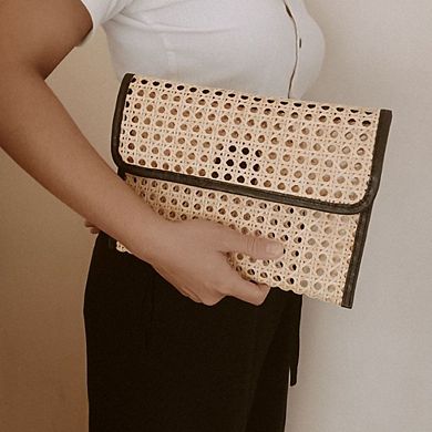 Eva Leather Rattan Envelope Clutch