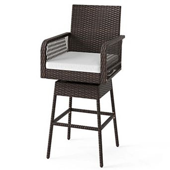 Swivel Rattan Bar Stool with Cushion and Footrest