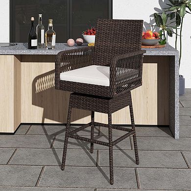 Swivel Rattan Bar Stool with Cushion and Footrest