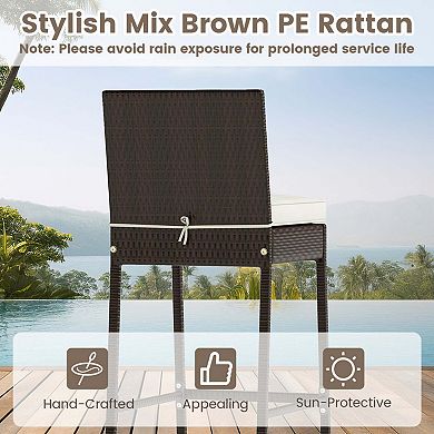 3-Piece Rattan Bar Set with Glass Table and Cushioned Stools