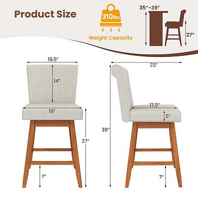 360° Swivel Linen Bar Stools with Rubber Wood Legs