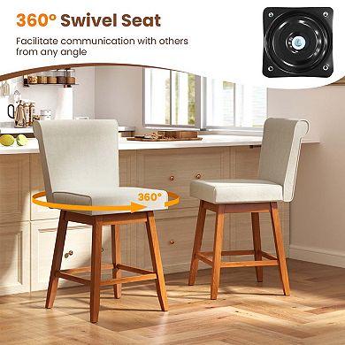 360° Swivel Linen Bar Stools with Rubber Wood Legs