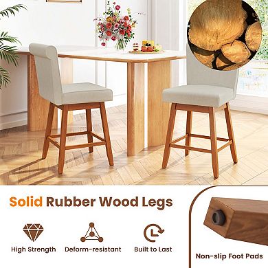 360° Swivel Linen Bar Stools with Rubber Wood Legs