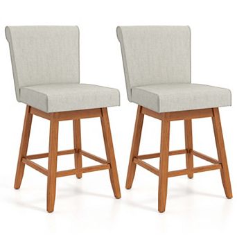 360° Swivel Linen Bar Stools with Rubber Wood Legs