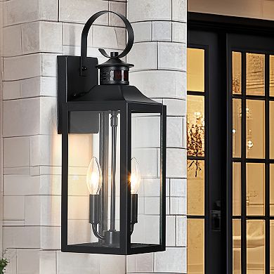 20 in. 2-Light Motion Sensing and Dusk to Dawn Outdoor Wall Light with Glass Shade