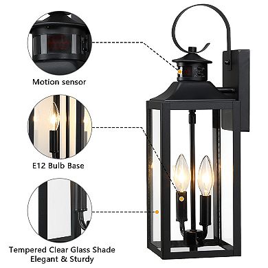 20 in. 2-Light Motion Sensing and Dusk to Dawn Outdoor Wall Light with Glass Shade