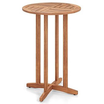 28" Round Acacia Wood Bar Table with Slatted Top