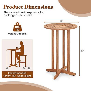 28" Round Acacia Wood Bar Table with Slatted Top