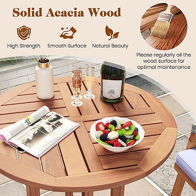 28" Round Acacia Wood Bar Table with Slatted Top