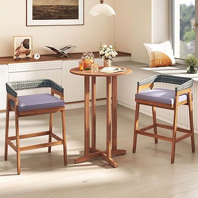 28" Round Acacia Wood Bar Table with Slatted Top