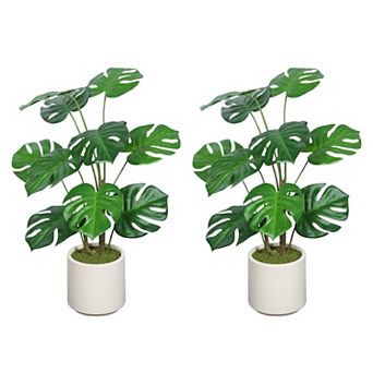 KWPZQEB Artificial Monstera Deliciosa Plant Set of 2, White Pot