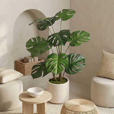KWPZQEB Artificial Monstera Deliciosa Plant Set of 2, White Pot