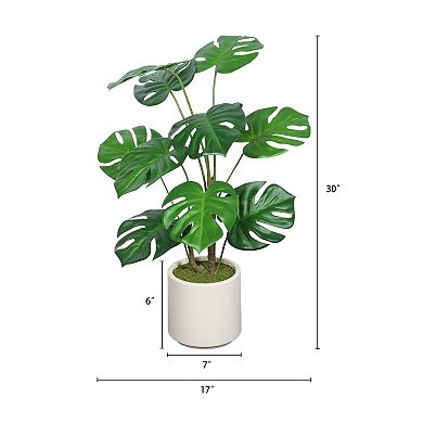 KWPZQEB Artificial Monstera Deliciosa Plant Set of 2, White Pot