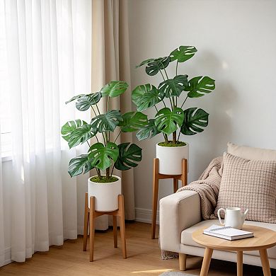 KWPZQEB Artificial Monstera Deliciosa Plant Set of 2, White Pot