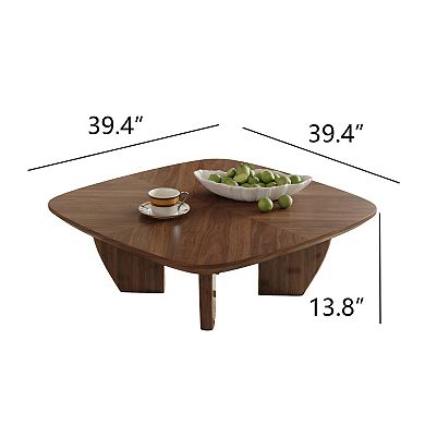39" Mid-Century Square Coffee Table with 4 Legs, Solid Wood Veneer