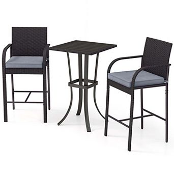 3 pc Rattan Bar Set with Cushioned Chairs and Table