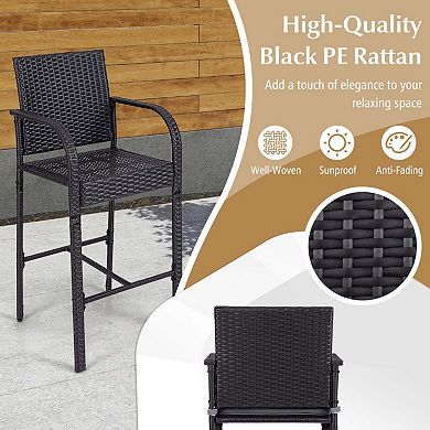 3-Piece Rattan Bar Set with Cushioned Chairs and Table