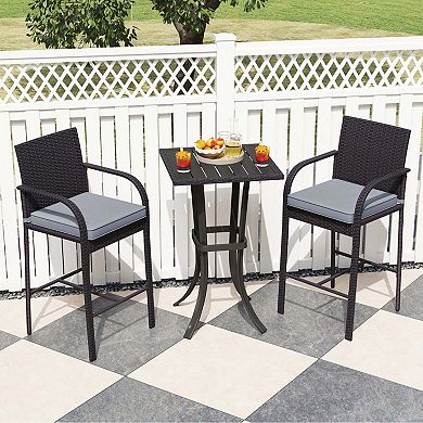 3-Piece Rattan Bar Set with Cushioned Chairs and Table