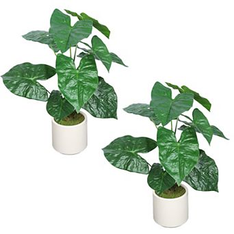 KWPZQEB Artificial Tropical Alocasia Leaf Plant Set of 2, White Pot