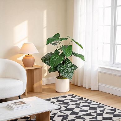 KWPZQEB Artificial Tropical Alocasia Leaf Plant Set of 2, White Pot