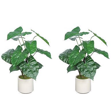 KWPZQEB Artificial Tropical Alocasia Leaf Plant Set of 2, White Pot