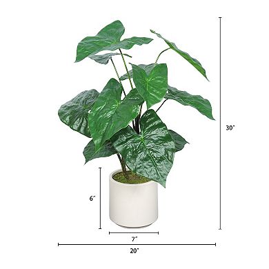 KWPZQEB Artificial Tropical Alocasia Leaf Plant Set of 2, White Pot