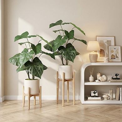 KWPZQEB Artificial Tropical Alocasia Leaf Plant Set of 2, White Pot