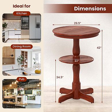 2-Tier Round Bar Table with Rubber Wood and Pedestal Base