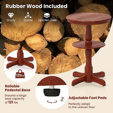 2-Tier Round Bar Table with Rubber Wood and Pedestal Base