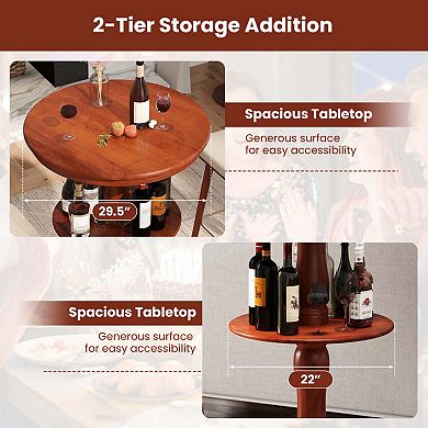 2-Tier Round Bar Table with Rubber Wood and Pedestal Base