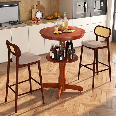 2-Tier Round Bar Table with Rubber Wood and Pedestal Base