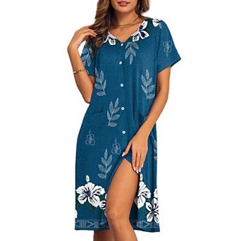 Ekouaer House Dresses for Women with Pockets Button Down Nightgowns Dresses Floral Print