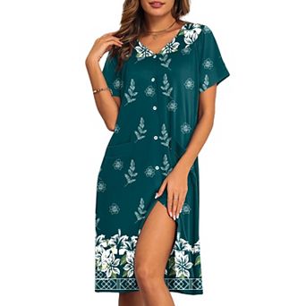 Ekouaer House Dresses for Women with Pockets Button Down Nightgowns Dresses Floral Print