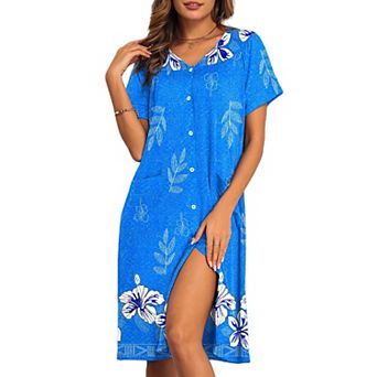 Ekouaer House Dresses for Women with Pockets Button Down Nightgowns Dresses Floral Print