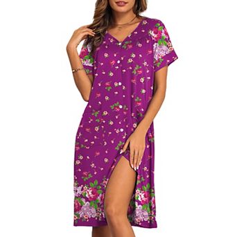 Ekouaer House Dresses for Women with Pockets Button Down Nightgowns Dresses Floral Print