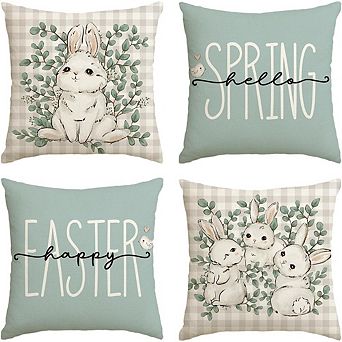 Set of 4 Easter Throw Pillow Covers Buffalo Plaid Rabbit Decorative Cushions