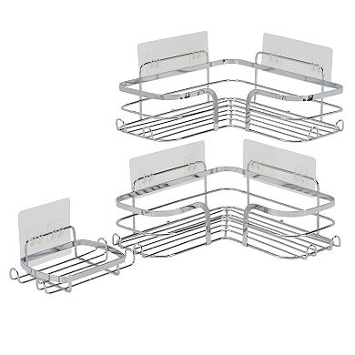 Bath Bliss 3-Piece Adhesive Corner Shelf Shower Caddy Set
