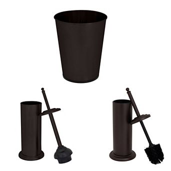 Bath Bliss 3 pc Trash Can, Toilet Brush & Plunger Bathroom Accessory Set