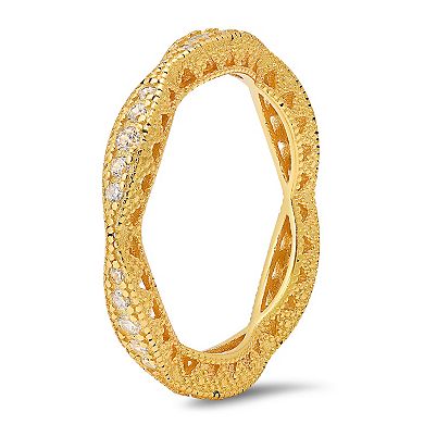Queen Jewels Sterling Silver Cubic Zirconia Vintage Swirl & Baguette-Cut Crossover Stackable Eternity Ring
