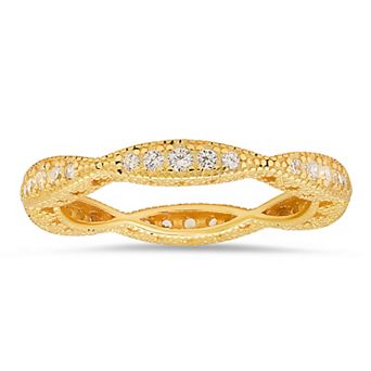 Queen Jewels Sterling Silver Cubic Zirconia Vintage Swirl & Baguette-Cut Crossover Stackable Eternity Ring