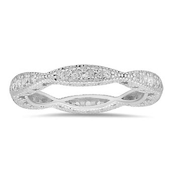 Queen Jewels Sterling Silver Cubic Zirconia Vintage Swirl & Baguette-Cut Crossover Stackable Eternity Ring