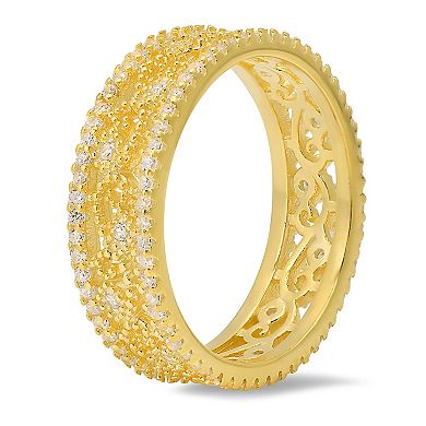 Queen Jewels Sterling Silver Cubic Zirconia Vintage Floral Eternity Band Ring