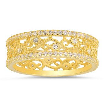 Queen Jewels Sterling Silver Cubic Zirconia Vintage Floral Eternity Band Ring