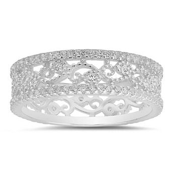 Queen Jewels Sterling Silver Cubic Zirconia Vintage Floral Eternity Band Ring