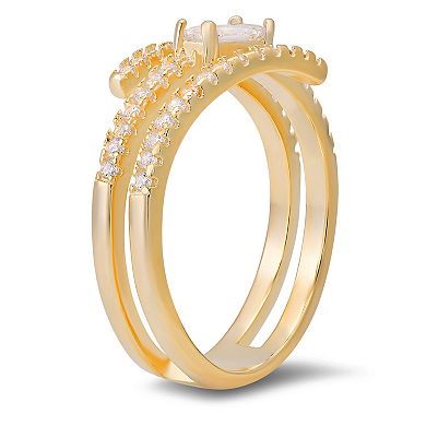 Queen Jewels Sterling Silver Cubic Zirconia Baguette-Cut Crossover Statement Ring